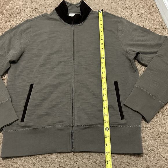 BILLY REID Zip Front Track Jacket Taupe W Brown Suede Collar And Trim Sz L - Picture 2 of 8